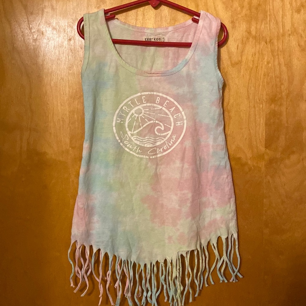 Tie Dye Fringe Myrtle Beach South Carolina Tank Dress Beach Pool Cover Up XL